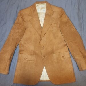 Vintage 70s LeBaron Skinner Ultra 100% Suede Blazer Sportcoat Leather 40R Khaki